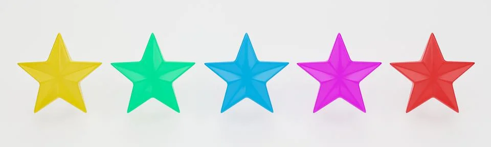 3d rendering, 3d illustration. Five colorful stars isolated on white backgr.. Stock Photos