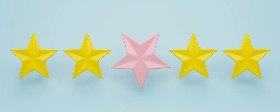 3d rendering, 3d illustration. Five stars on blue colors background. Custom.. Foto stock