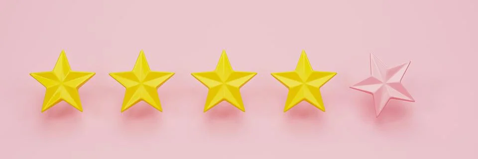 3d rendering, 3d illustration. Five stars on pink colors background. Custom.. Stock Photos