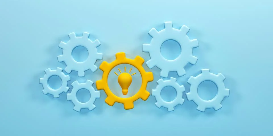 3D rendering, 3D illustration. Gear wheels. cogs and gears mechanism on blu.. Stock Photos
