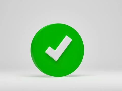3D rendering, 3D illustration. Green check mark icon isolated on white back.. Stock Illustration