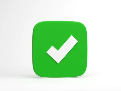 3D rendering, 3D illustration. Green check mark icon isolated on white back.. Stock Illustration