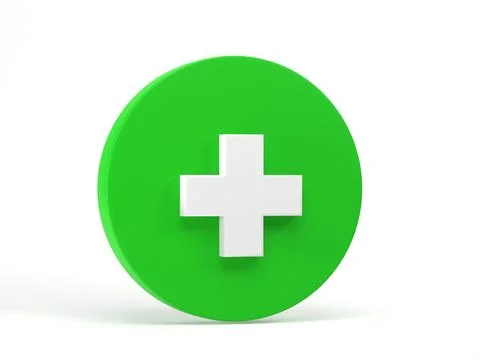 3D rendering, 3D illustration. Green cross icon isolated on white backgroun.. Stock Illustration