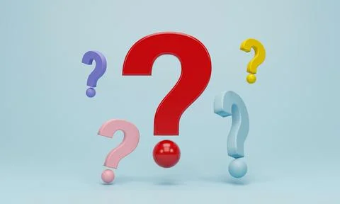 3D Rendering, 3d illustration. Group of colorful question marks on blue pas.. Stock Illustration
