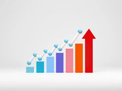 3D rendering, 3D illustration. Growing graph bar diagram on white backgroun.. 스톡 일러스트