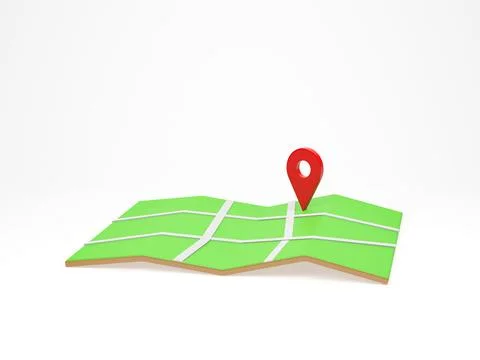 3D rendering, 3D illustration. Location pin on folded city map isolated on .. Ilustración de archivo