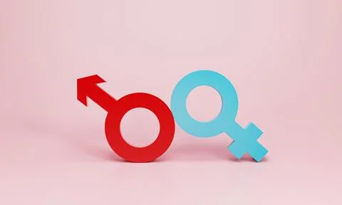 3d rendering, 3d illustration. Male and Female sexual symbols on pink backg.. Stock Illustration