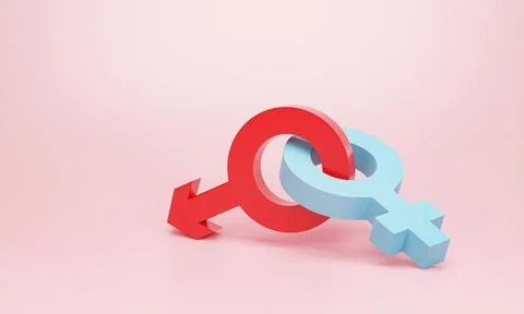 3d rendering, 3d illustration. Male and Female sexual symbols on pink backg.. Stock Illustration