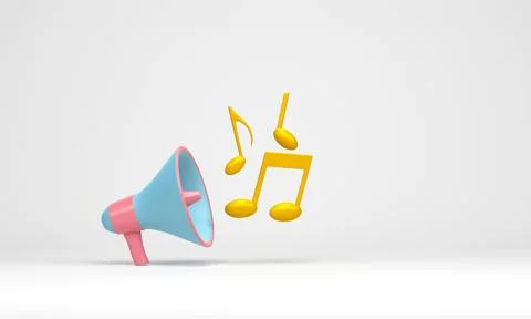 3D rendering, 3D illustration. Megaphone with music icon on white backgroun.. Stock Illustration
