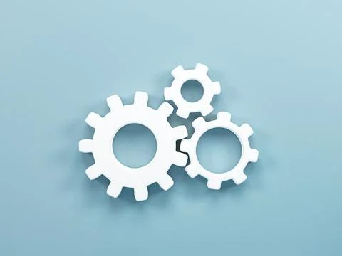 3D rendering, 3D illustration. Minimal gear symbol on blue background. Gear.. Stock Illustration