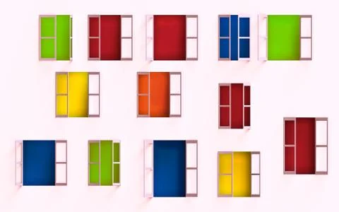 3d rendering. 3d illustration. Opened windows in a building Ilustración de archivo