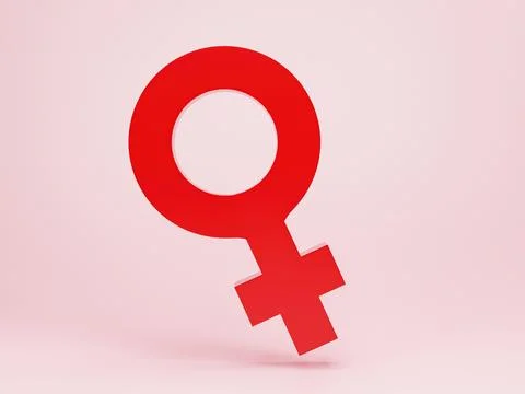 3d rendering, 3d illustration. Red female gender sign, woman sex symbol on .. Stock-Illustration