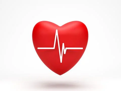 3D rendering, 3D illustration. Red heart with pulse line icon isolated on w.. Stock Illustration