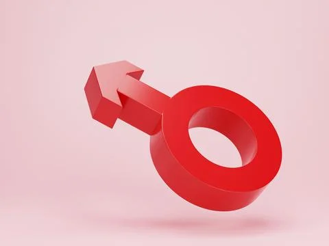 3d rendering, 3d illustration. Red male gender sign, man sex symbol on pink.. Stock Illustration