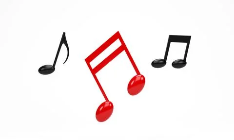 3D rendering, 3D illustration. Red music note icon isolated on white backgr.. Stockillustratie