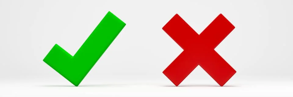 3D rendering, 3D illustration. Right and wrong button. Check mark and X mar.. Stock Illustration