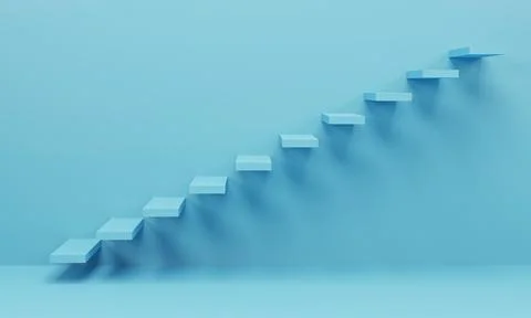 3d rendering, 3d illustration. Rising stair going upward in blue empty room.. Stock Illustration