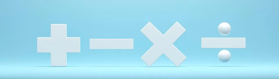 3D rendering, 3D illustration. Simple math symbols icon on blue background... Ilustración de archivo