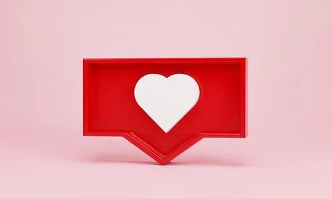 3d rendering, 3d illustration. Social media heart icon in red pin on pink b.. Stock Illustration