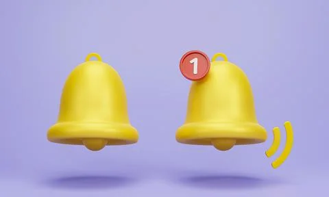 3D rendering, 3D illustration. Two yellow notification bell is ringing with.. Stock Illustration