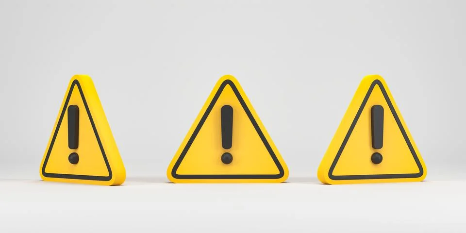 3D rendering, 3D illustration. Warning sign icon on white background. Atten.. Stock Photos