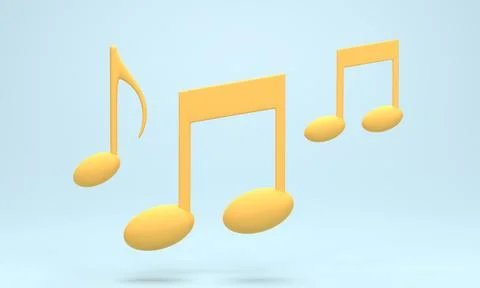 3D rendering, 3D illustration. Yellow music note icon on blue pastel backgr.. Stockillustratie