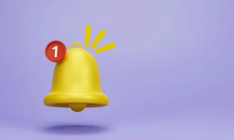 3D rendering, 3D illustration. Yellow notification bell is ringing with one.. Stock Illustration
