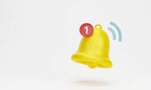 3D rendering, 3D illustration. Yellow notification bell is ringing with one.. Stock Illustration