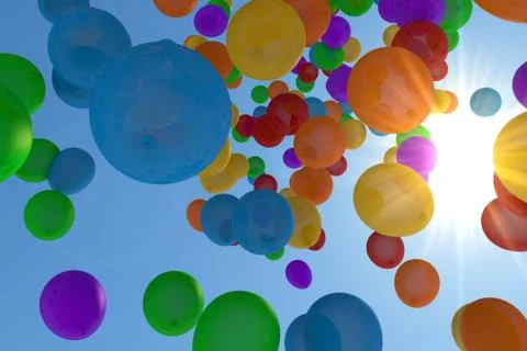 3d rendering, 3d illustrations. inflated balloon on the blue sky Stock Illustration