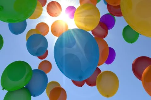 3d rendering, 3d illustrations. inflated balloon on the blue sky Stock Illustration