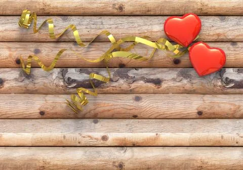 3d rendering, 3d illustrations. Valentins'day, hearts on wood background Stock Illustration