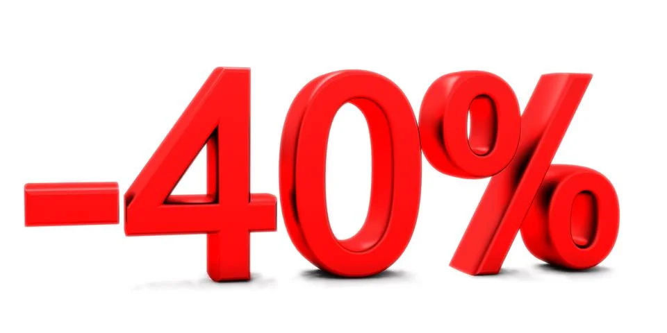 3D rendering of a 40 per cent in red letters on a white 库存照片