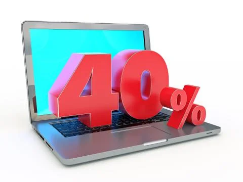 3D rendering of a 40 percent discount - Laptop and discounts in Internet Stock Illustration