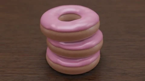 3D rendering of 5 donuts falling and stacking on top of each other Stock Footage 165251998