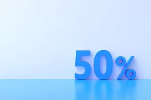 3D Rendering. 50 percent off with freespace for texting on pastel blue back.. Stock Illustration