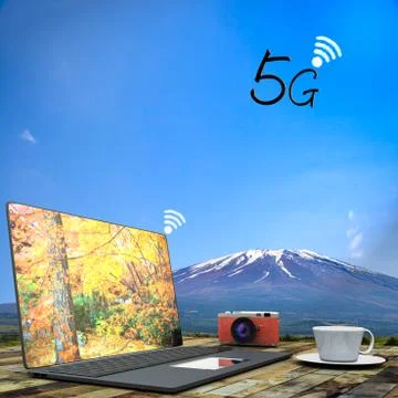 3D rendering of 5G communication with nice background Stock Photos
