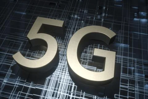 3d rendering, 5g font and circuit background Illustrazione stock