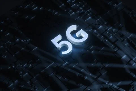 3d rendering, 5g font and circuit background Illustrazione stock