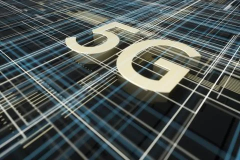 3d rendering, 5g font and circuit background Stock Illustration