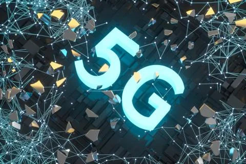 3d rendering, 5g font and circuit background Illustrazione stock