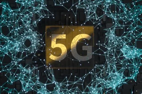 3d rendering, 5g font and circuit background Stock Illustration