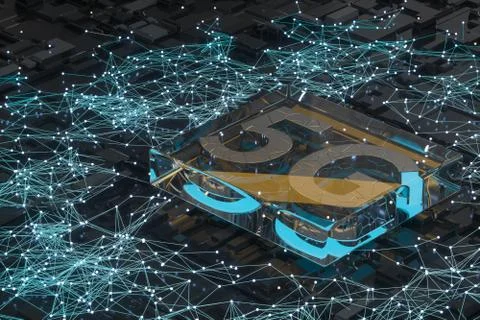 3d rendering, 5g font and circuit background Stock Illustration