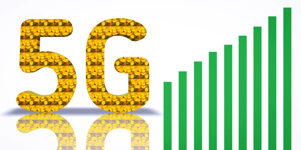 3D rendering 5G text in the form of Mustard flower. 스톡 일러스트