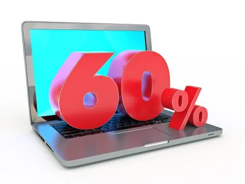 3D rendering of a 60 percent discount - Laptop and discounts in Internet Stock Illustration