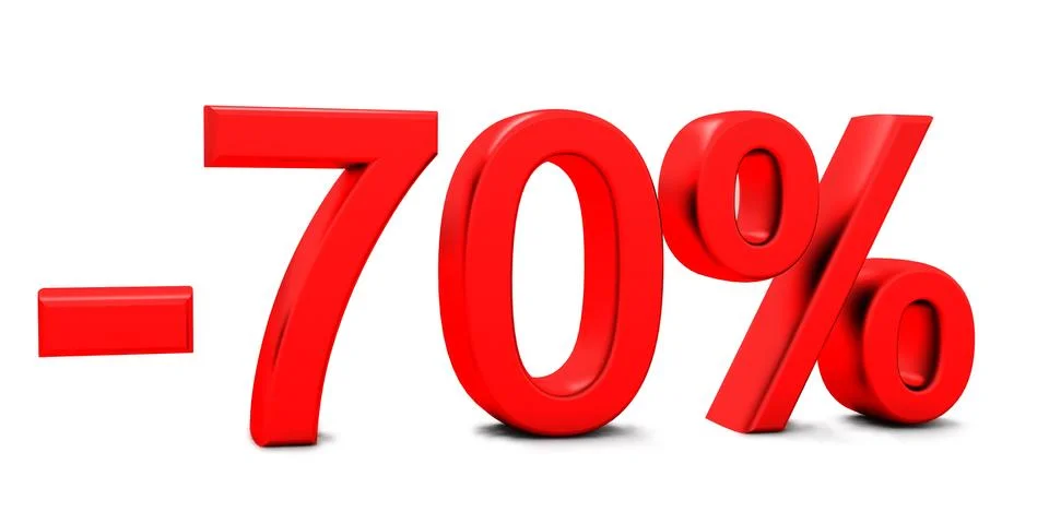 3D rendering of a 70 per cent in red letters on a white Stock Photos