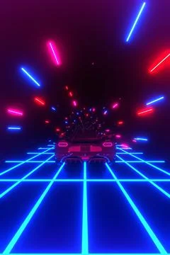 3D Rendering. 80s retro futuristic sci-fi seamless loop with vintage car Illustrazione stock