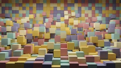 3D rendering 8K wallpaper background of retro-colored random shuffled cubes Stock Illustration