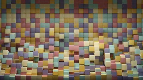 3D rendering 8K wallpaper background of retro-colored random shuffled cubes Stock Illustration