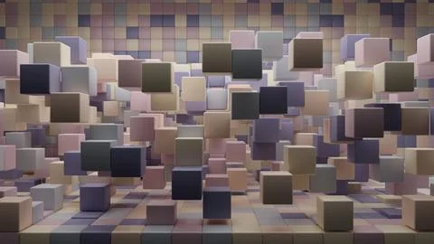 3D rendering 8K wallpaper background of retro-colored random shuffled cubes Stock Illustration