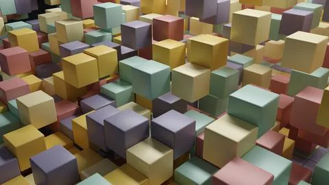 3D rendering 8K wallpaper background of retro-colored random shuffled cubes Stock Illustration